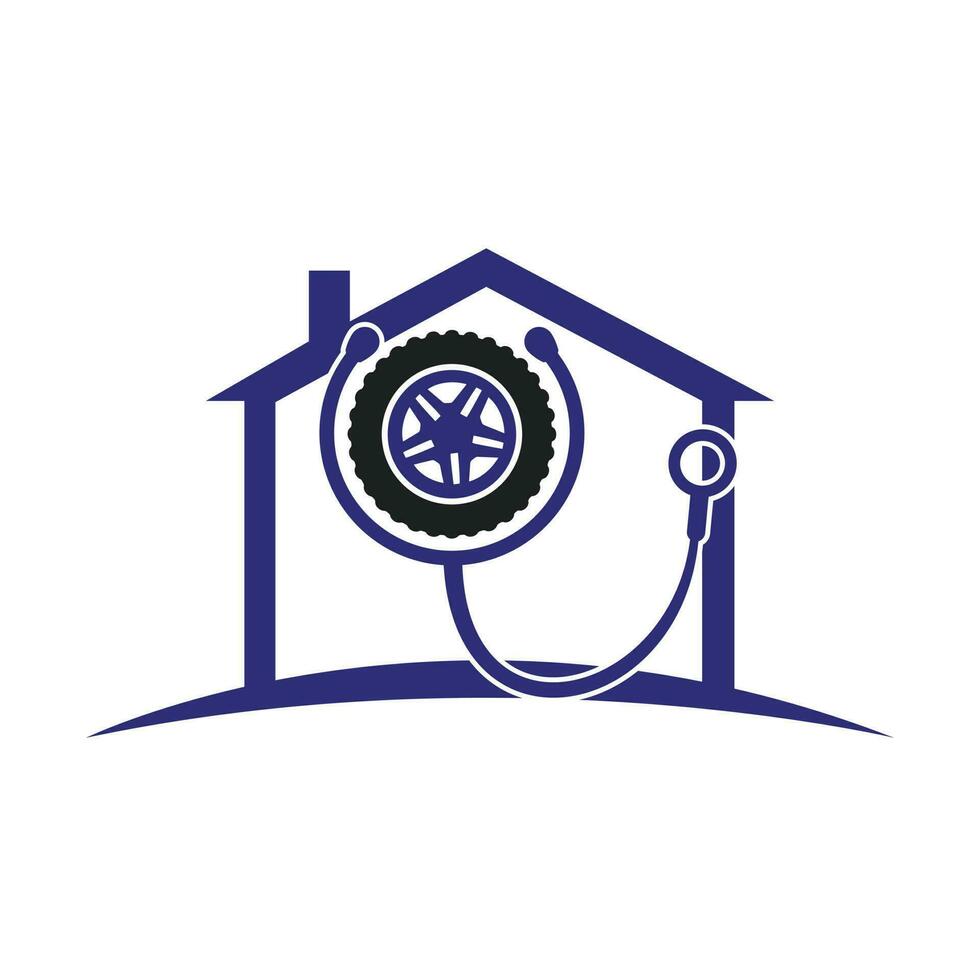 logo-konzept für automobilunterstützung und pflege. Reifen- und Stethoskop-Symbol-Logo-Design. vektor