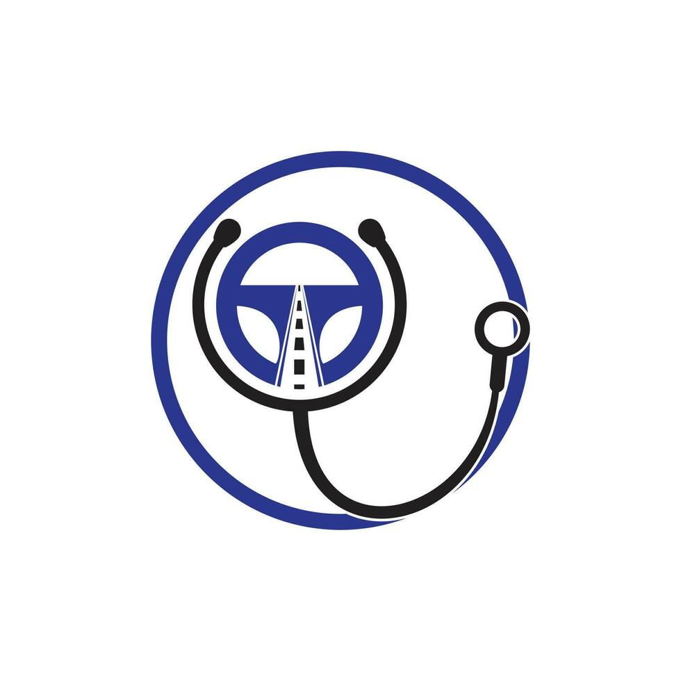 Fahrer medizinische Vektor-Logo-Design-Vorlage. Lenkung mit Stethoskop-Vektor-Icon-Logo-Design. vektor