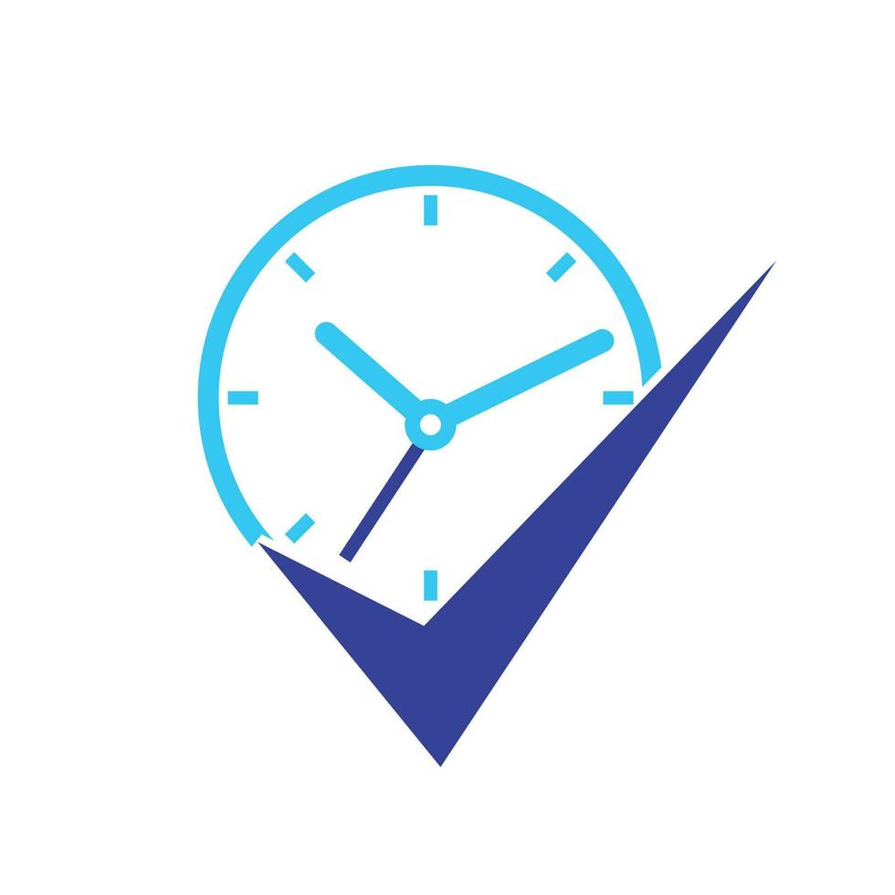 Zeitmanagement-Vektor-Logo-Vorlage. Häkchen mit Uhrensymbol-Vektordesign. vektor