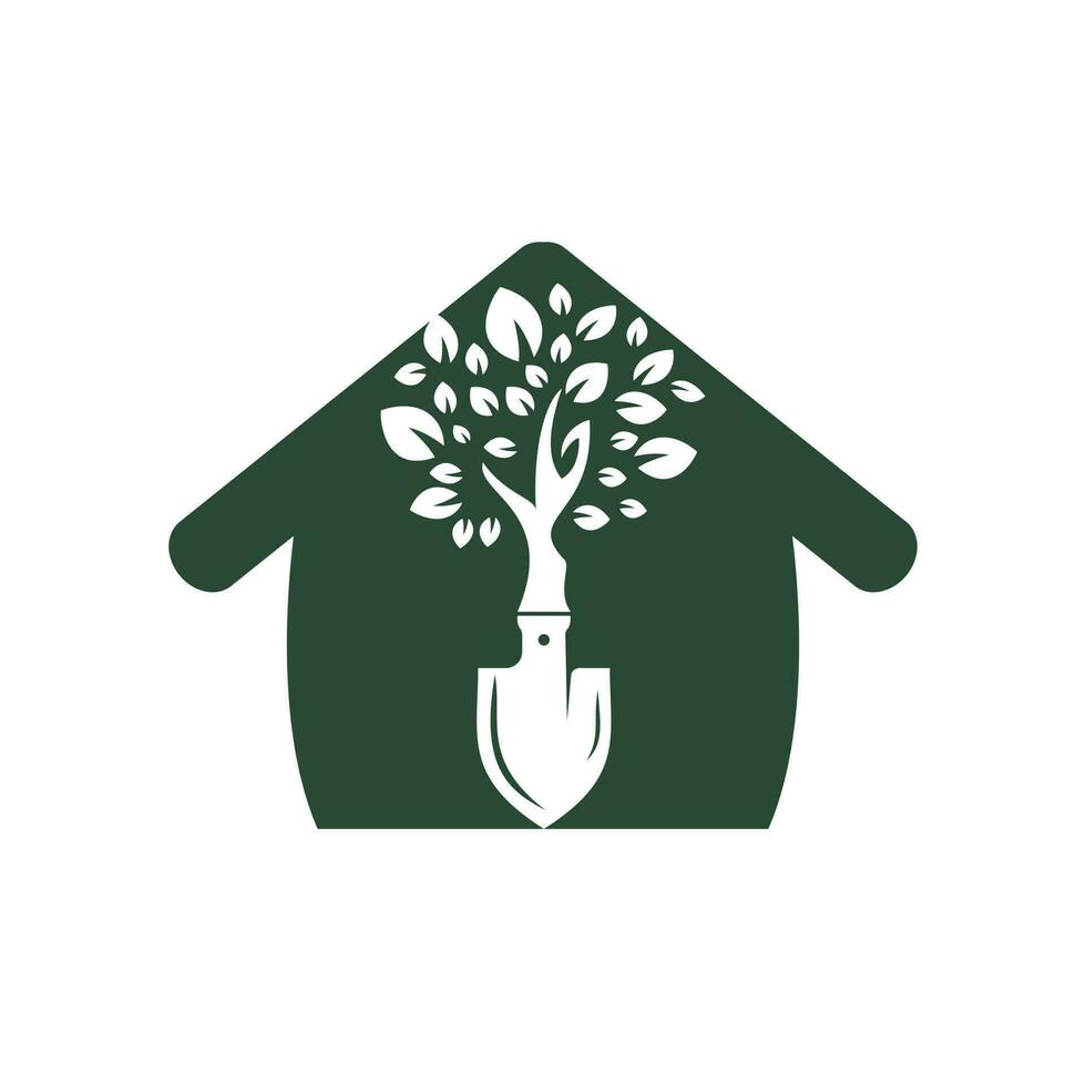 Schaufel-Baum-Vektor-Logo-Design. Logo-Design-Vorlage für grüne Gartenumgebung. vektor