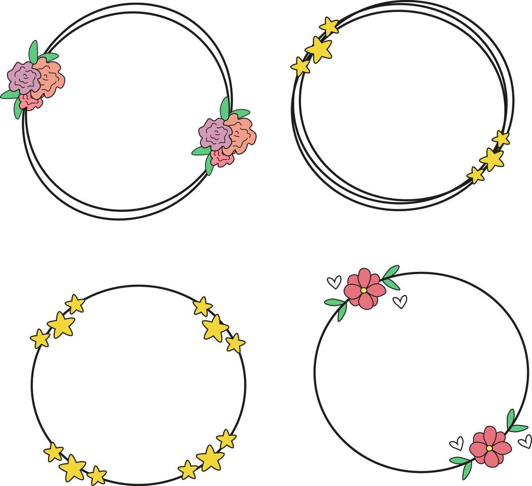 samling av ramar med blommor och stjärnor. ram uppsättning. klotter ram vektor