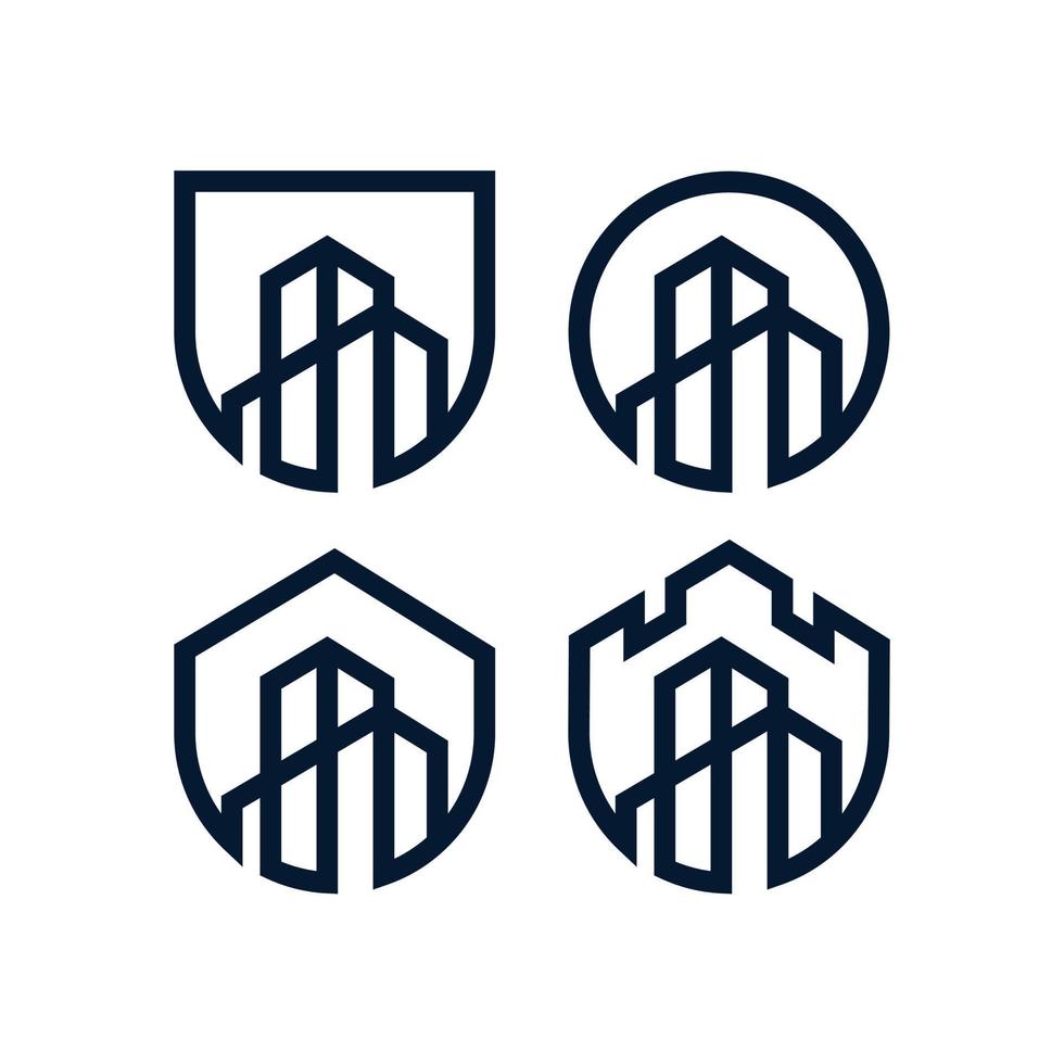 Satz von Monoline-Gebäude-Logo-Design mit einstellbarer Strichstärke vektor