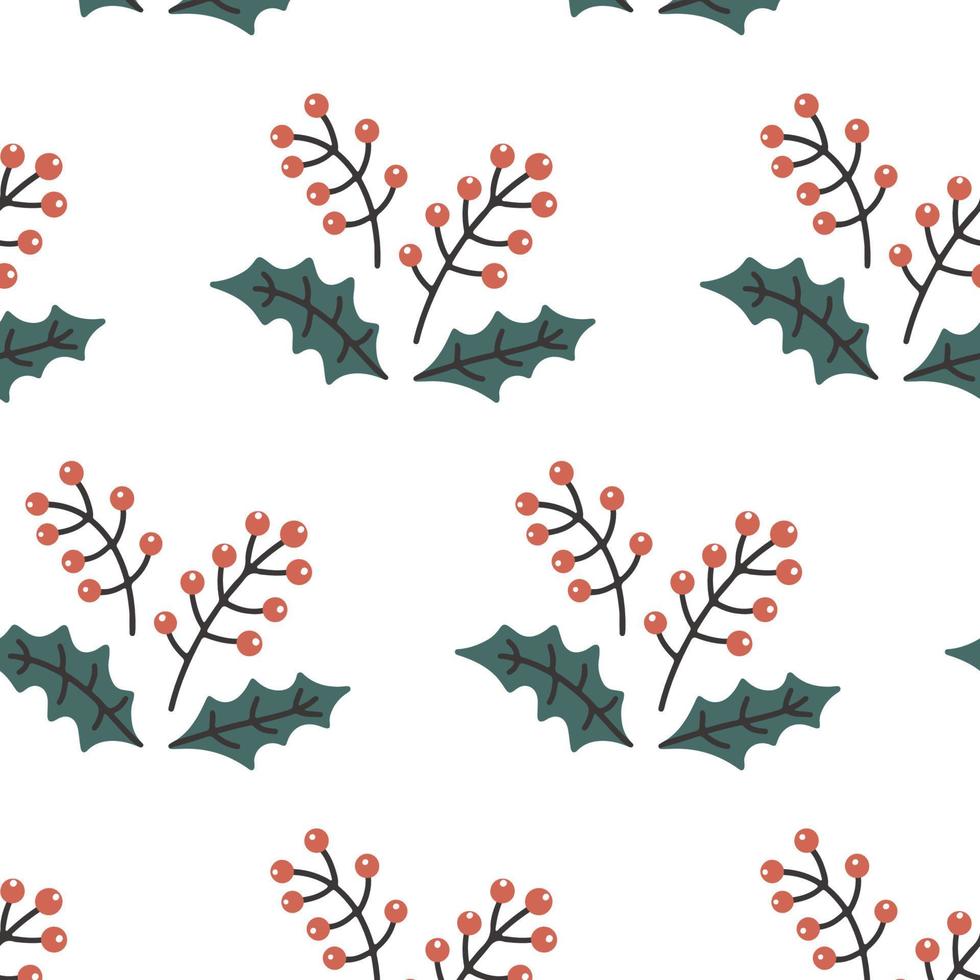 jul sömlös mönster med rönn bär. klotter vektor bakgrund för bröllop, inbjudningar, textil, omslag papper, hälsning kort. hand dragen järnek löv och bär. klottra ny år dekor