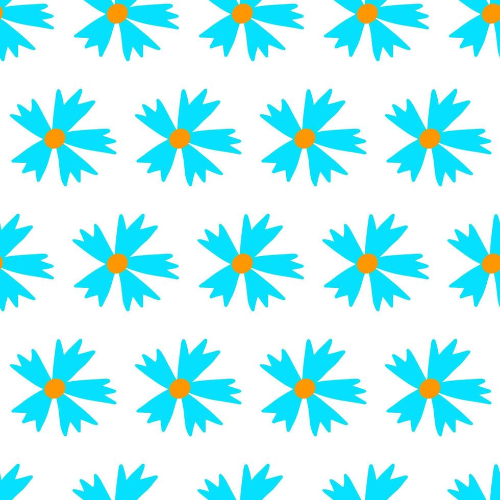 Vektor handgezeichnet Sommer nahtlose Blumenmuster isoliert auf weißem Hintergrund. gekritzel blaue blumen. karikatur-kornblumenhintergrund für hochzeitsdesign, verpackung, textilien, kunstvolle und grußkarten