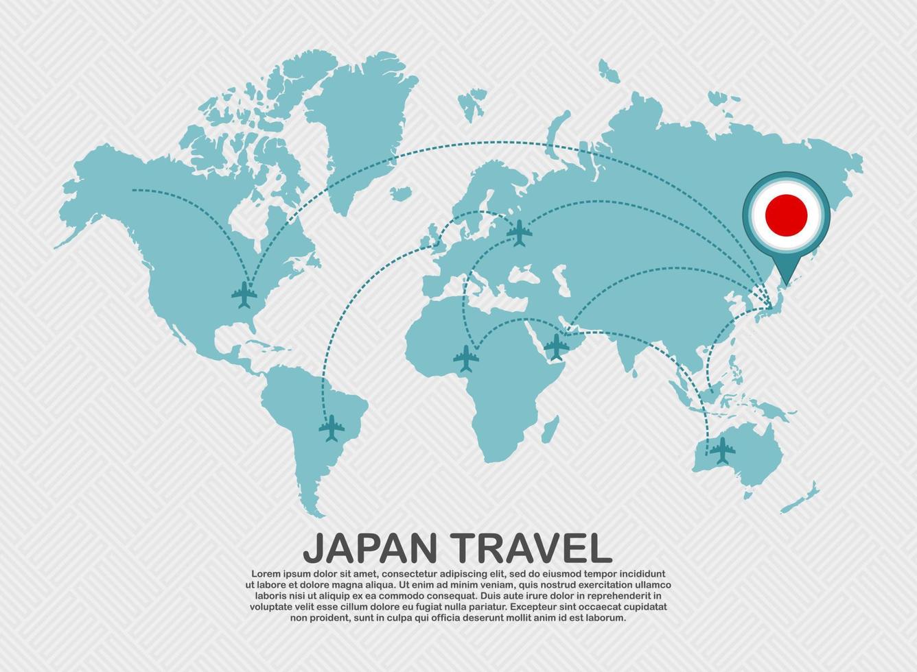 resa till japan affisch med värld Karta och flygande plan rutt företag bakgrund turism destination koncept.eps vektor