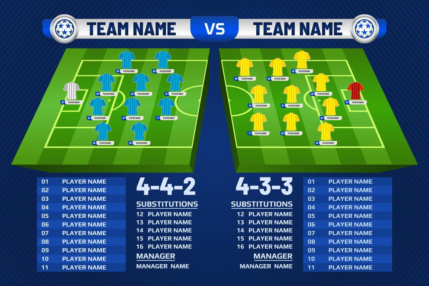 fußballstart xi, fußballgrafik für fußballstartaufstellungskader, fußballaufstellung formation.eps vektor