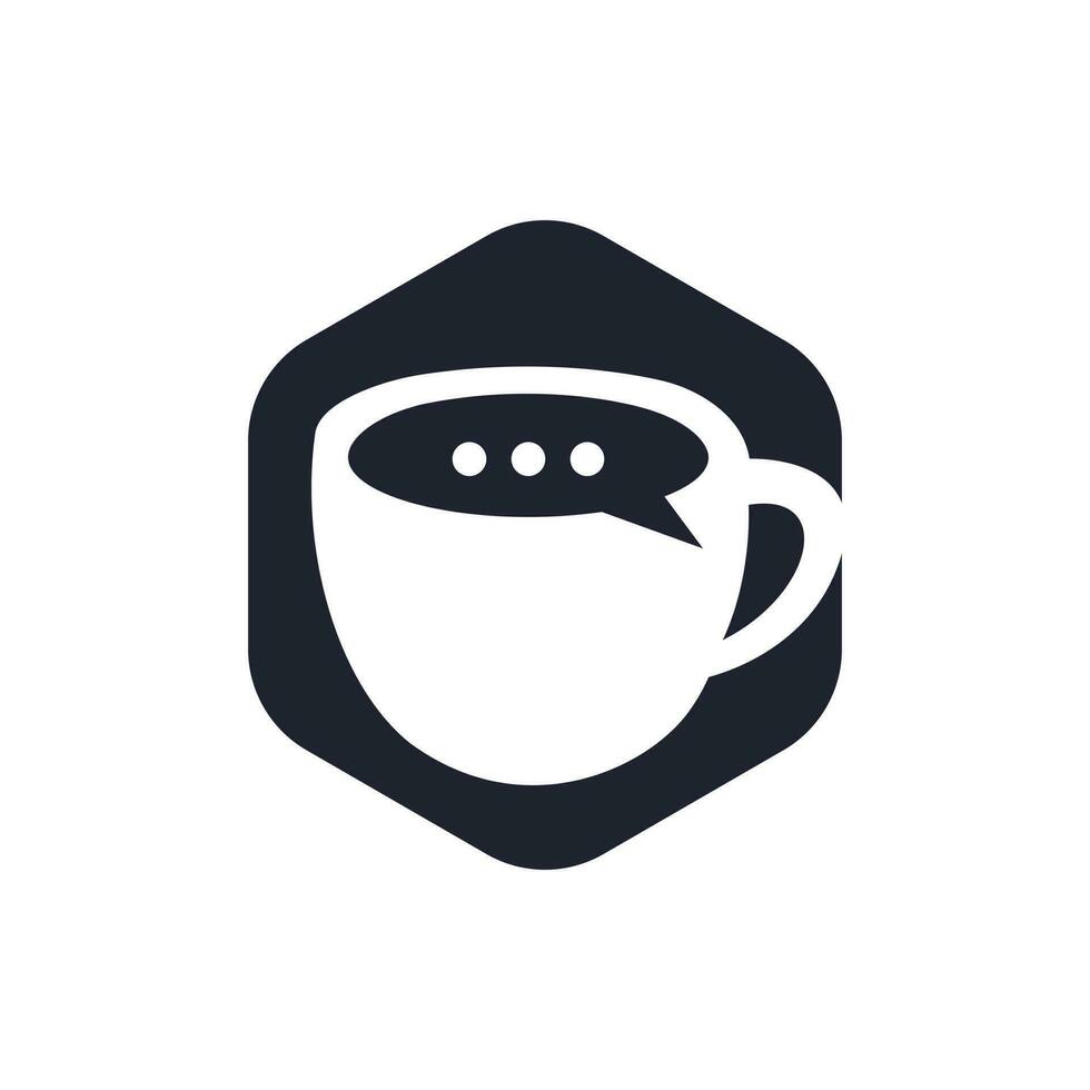 kaffe prata vektor logotyp design. kaffe kopp med bubbla chatt ikon vektor design.