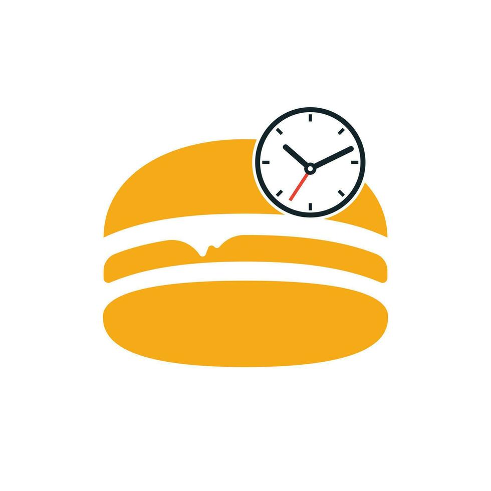 Burger-Zeit-Vektor-Logo-Design-Vorlage. Big Burger mit Uhr-Icon-Logo-Design. vektor