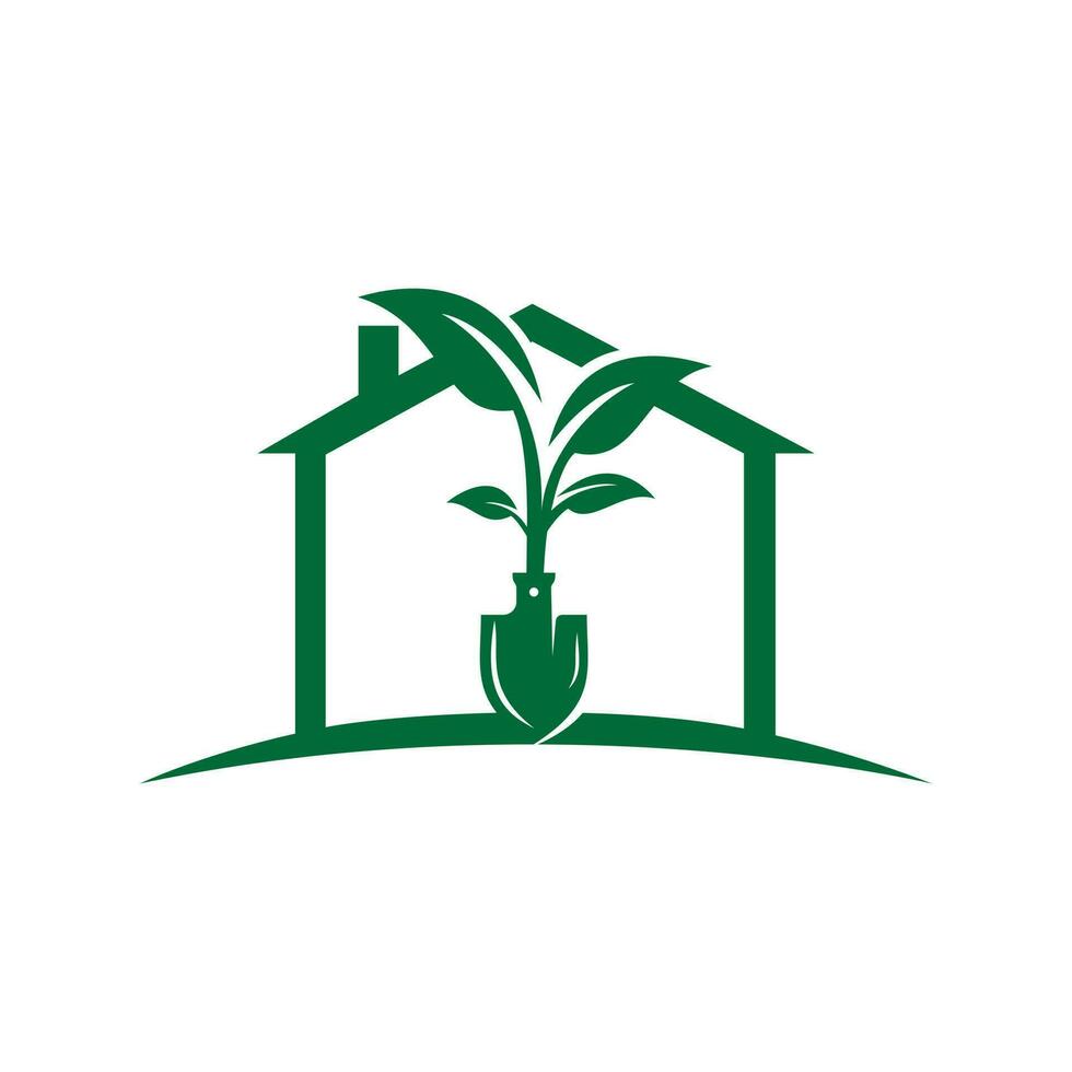 Schaufel-Baum-Vektor-Logo-Design. Logo-Design-Vorlage für grüne Gartenumgebung. vektor