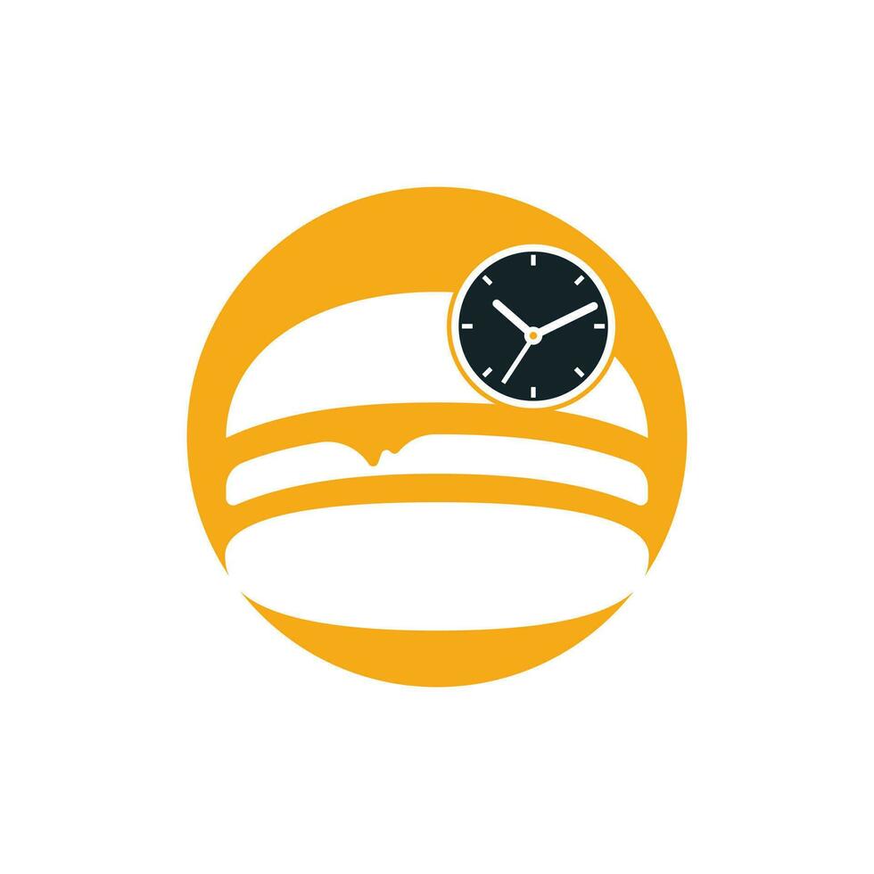 Burger-Zeit-Vektor-Logo-Design-Vorlage. Big Burger mit Uhr-Icon-Logo-Design. vektor