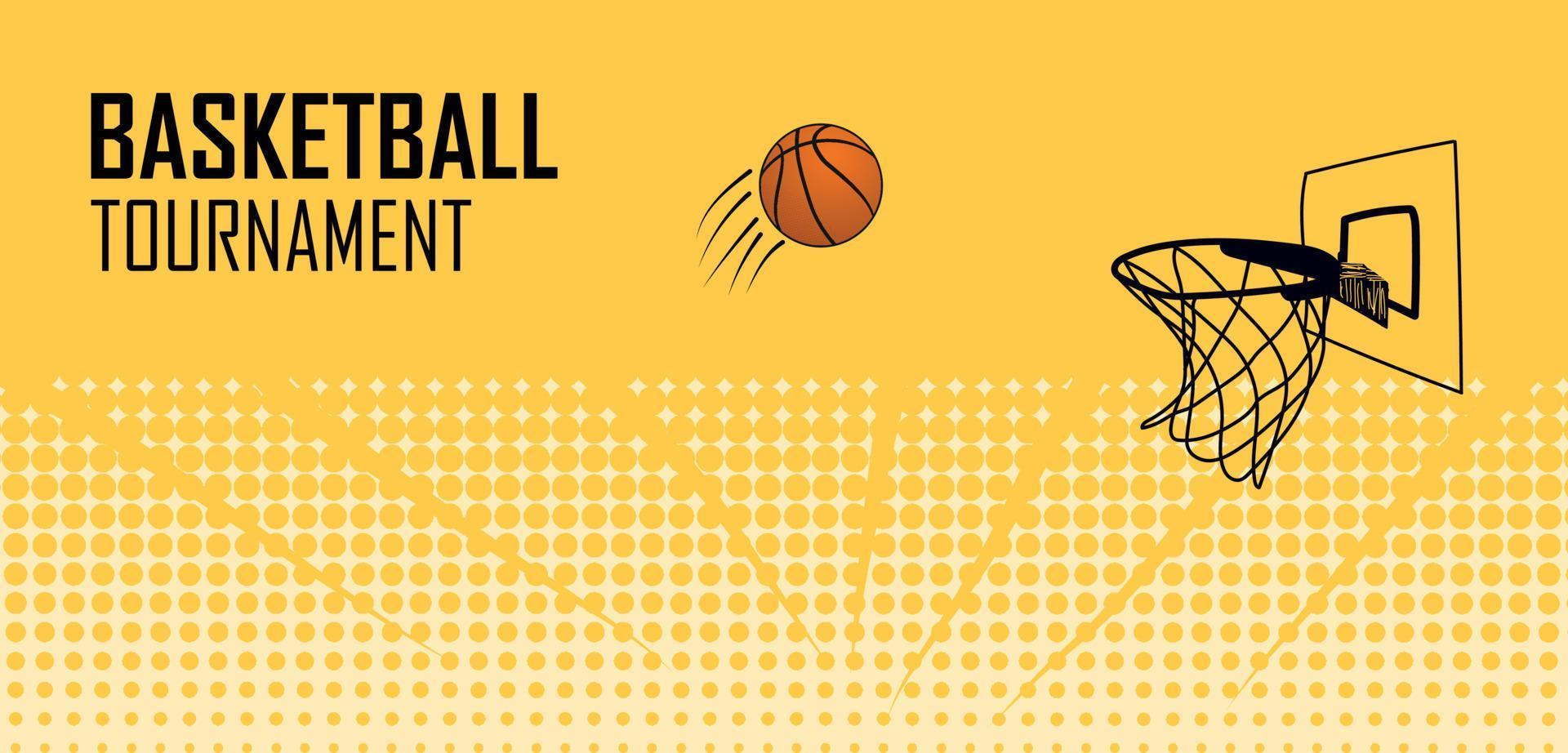 basketboll affisch design med halvton grunge och basketboll ring på gul bakgrund vektor