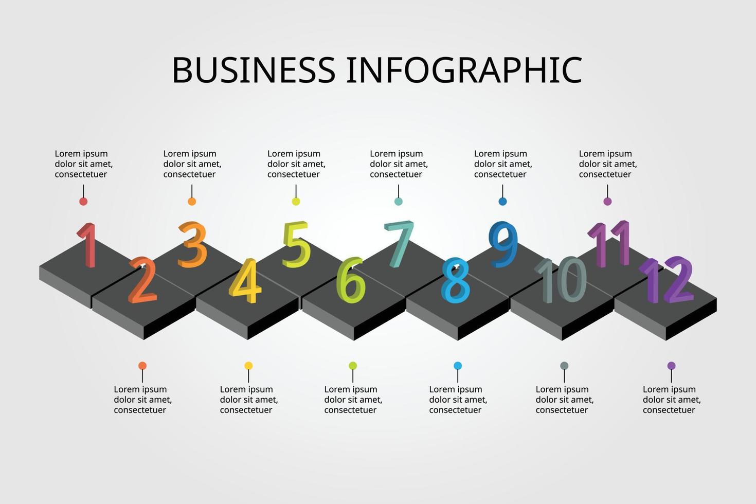 fyrkant Diagram av 12 siffra av tidslinje mall för infographic för presentation för 12 element vektor