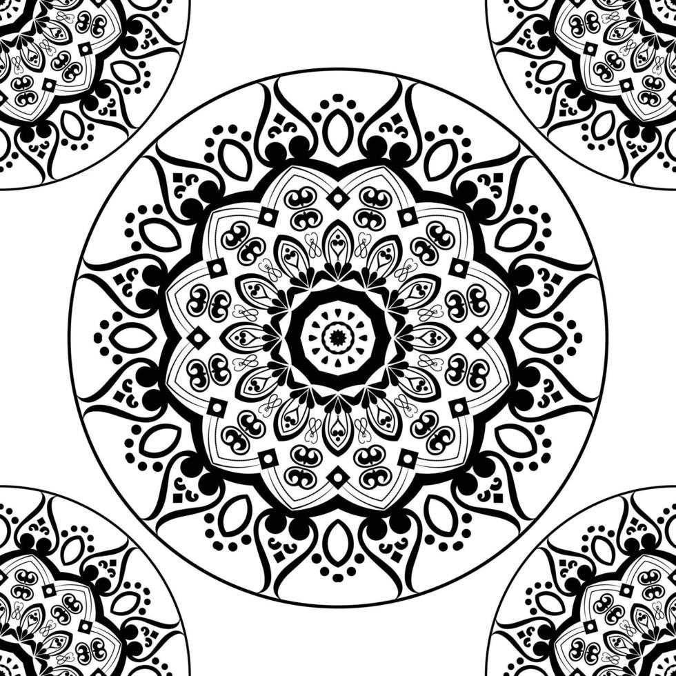 hand dragen linje konst blommig mandala för färg sida, skön svartvit mandala illustration för vuxen färg bok med abstrakt linjär mönster vektor