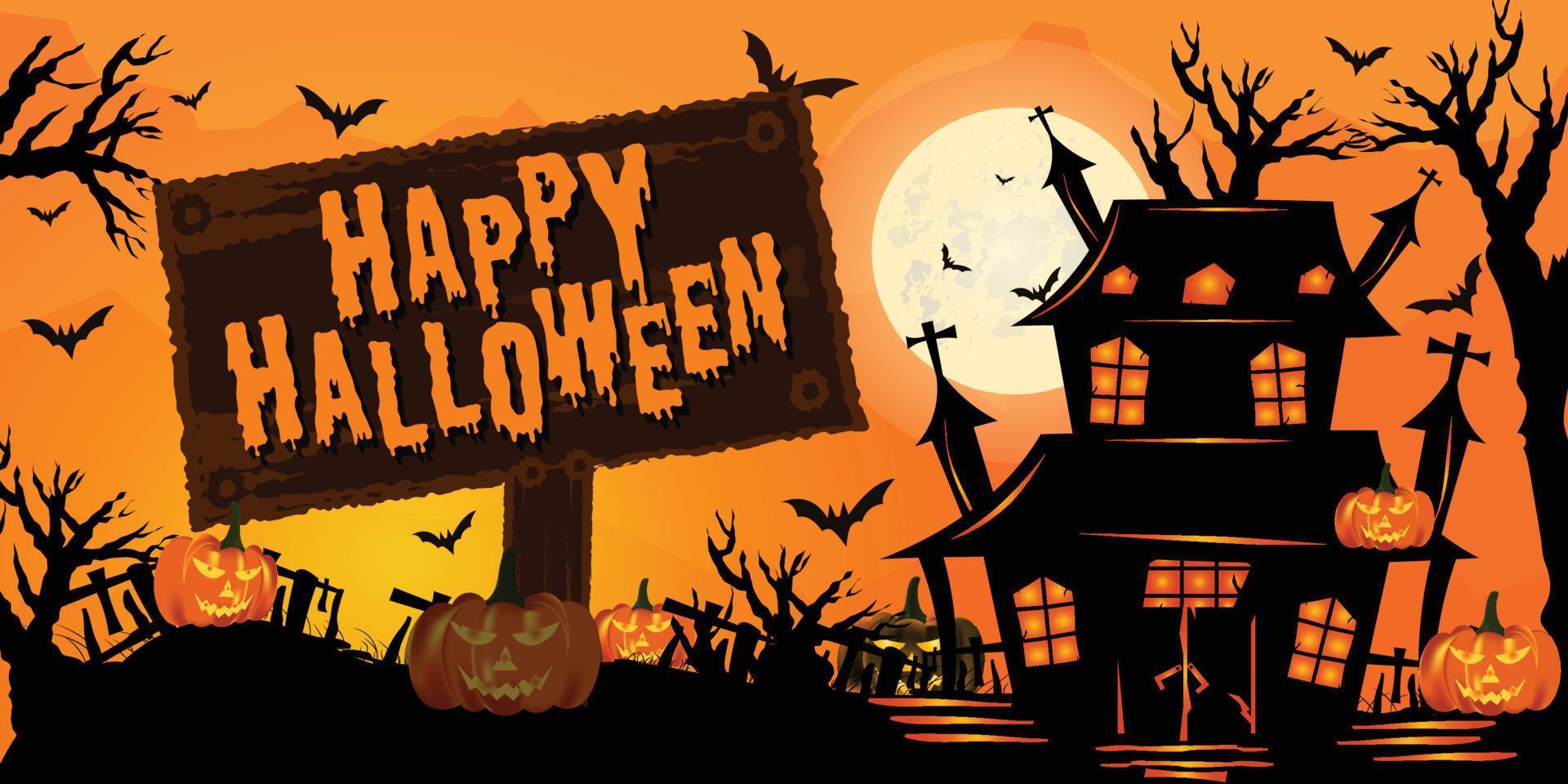 fröhliches halloween, halloween-hintergrund mit kürbis und batssocial media design vektor