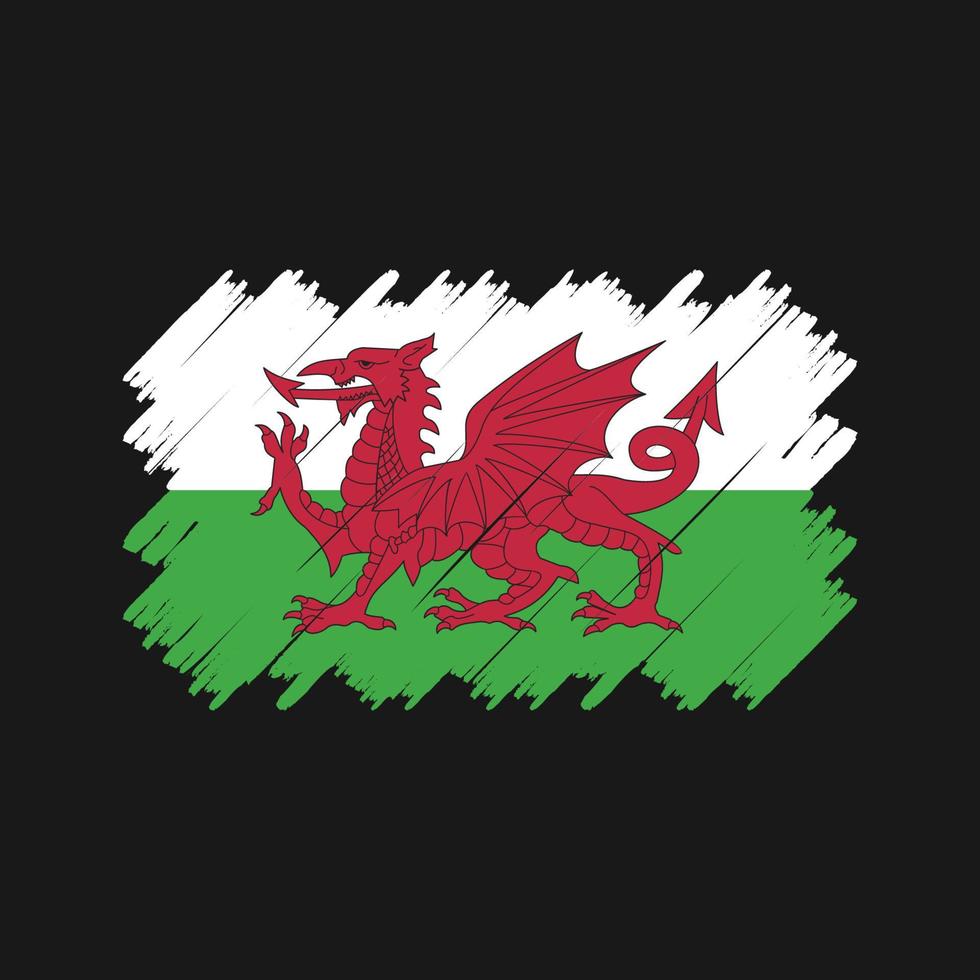 Wales flagga borste vektor. National flagga vektor