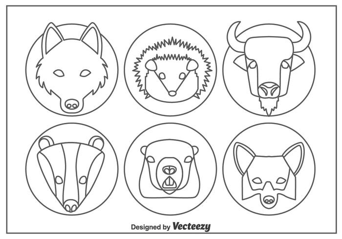 Animal Forest Head Line Ikoner Vector