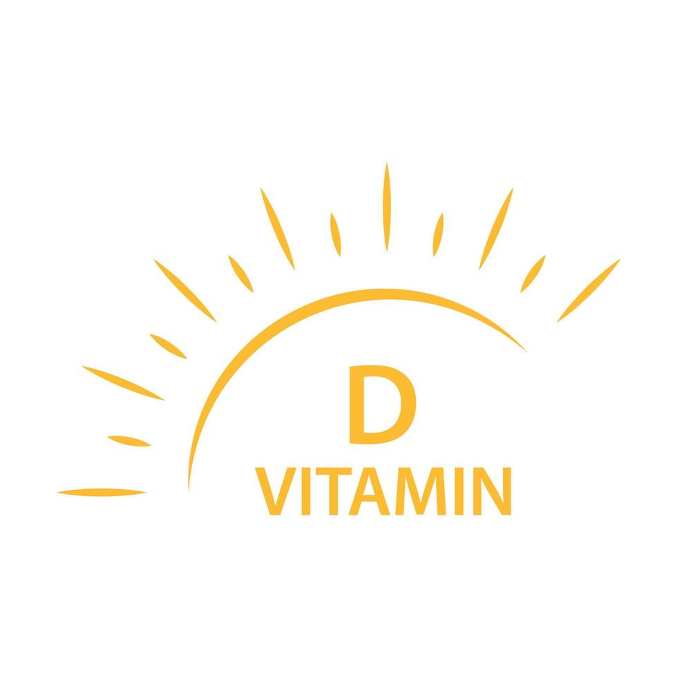 vitamin d text med solikon vektor skönhet, apotek, nutrition hudvårdskoncept för grafisk design, logotyp, webbplats, sociala medier, mobilapp, ui illustration