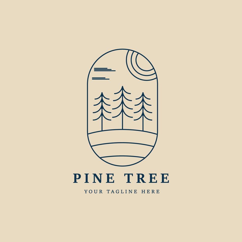 Pine Tree Line Art Logo, Symbol und Symbol, mit Emblem-Vektor-Illustration-Design vektor