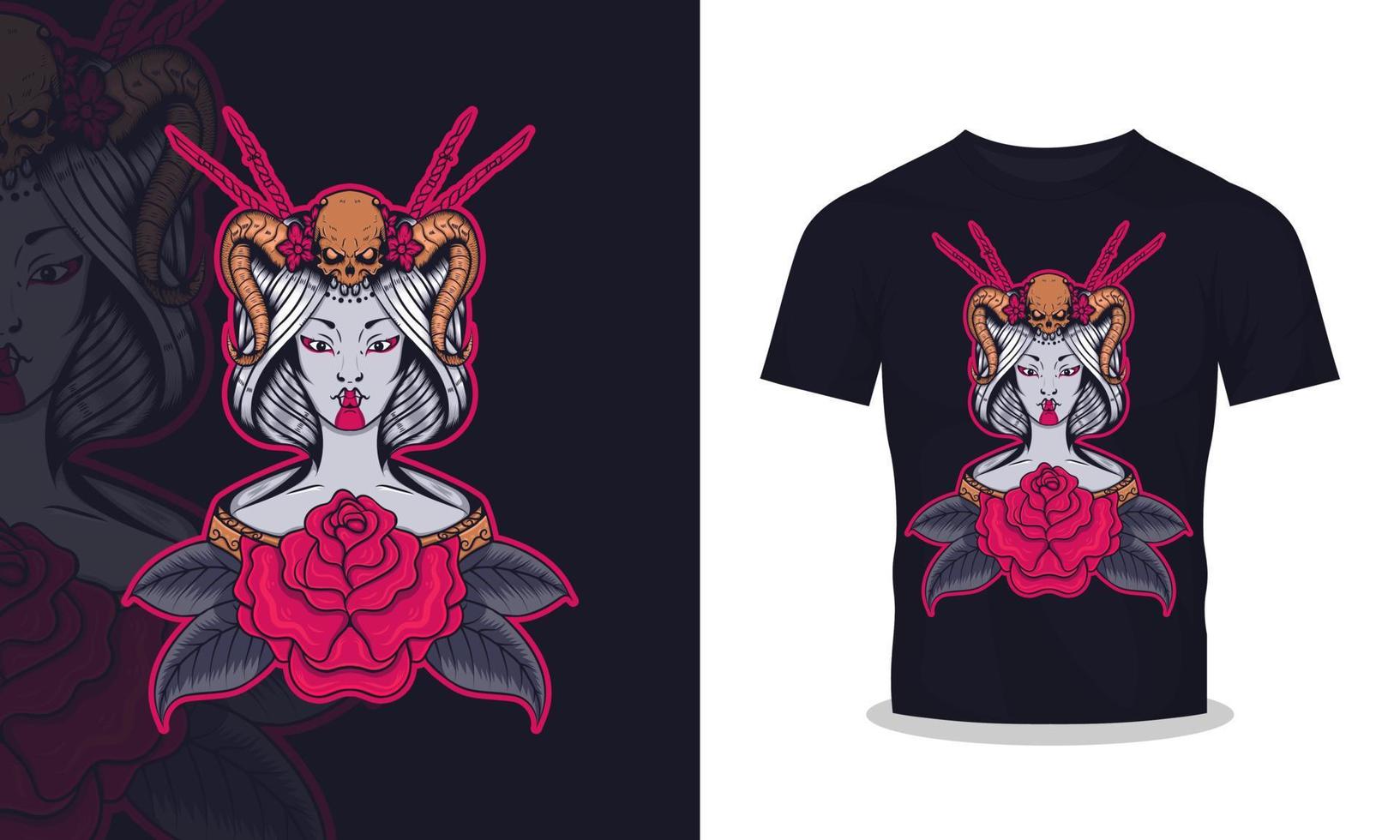 geisha und verärgerte schädelt-shirt designillustration vektor