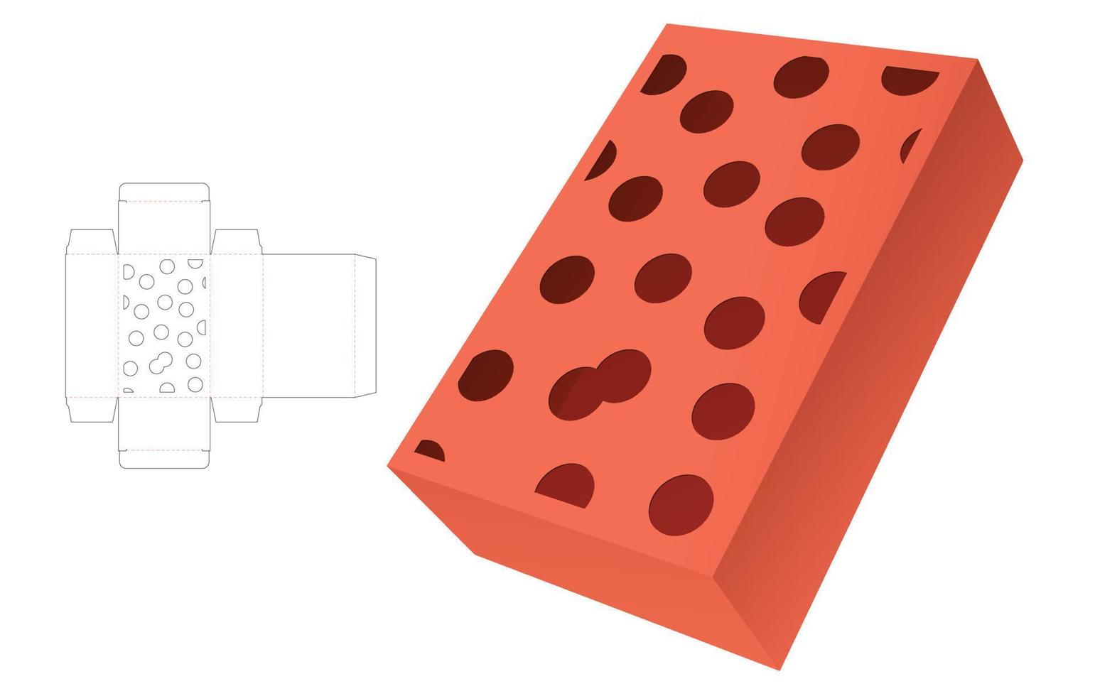 box mit schabloniertem punktmuster gestanzte vorlage und 3d-modell vektor