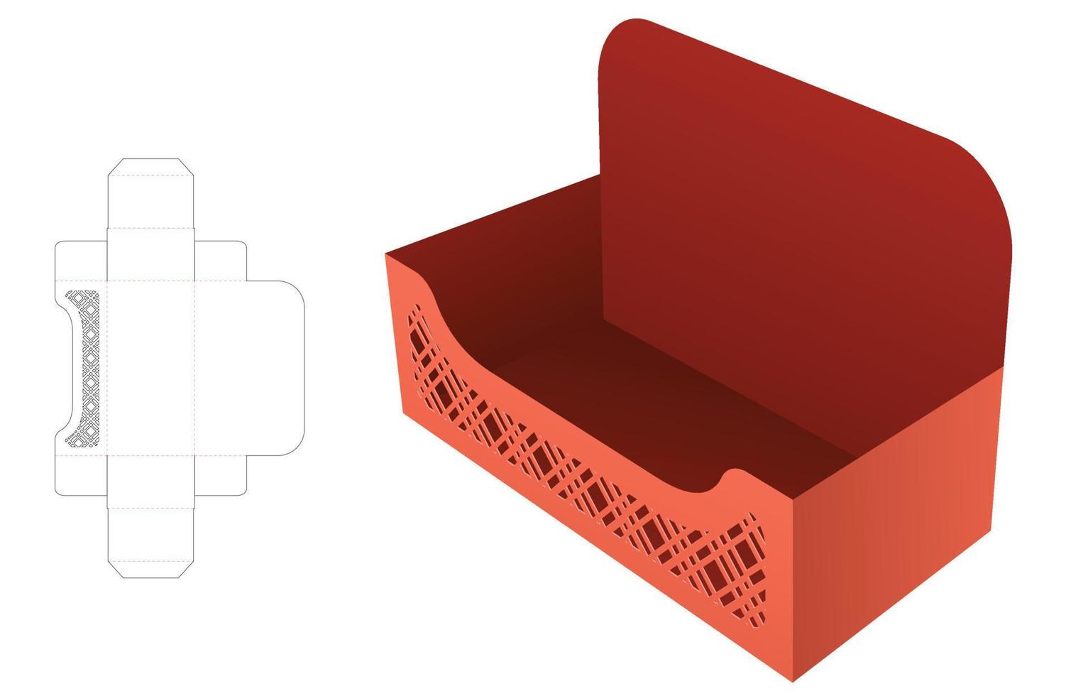 tablett mit schabloniertem gestreiftem muster, gestanzte vorlage und 3d-modell vektor