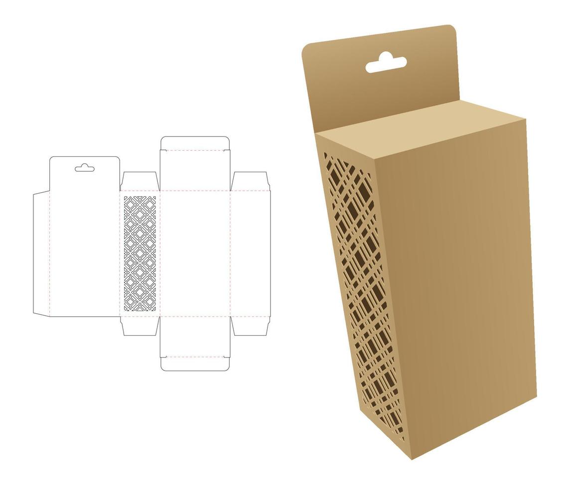Karton-Hängebox mit schabloniertem Streifenmuster an der Seitenwand, Stanzschablone und 3D-Modell vektor
