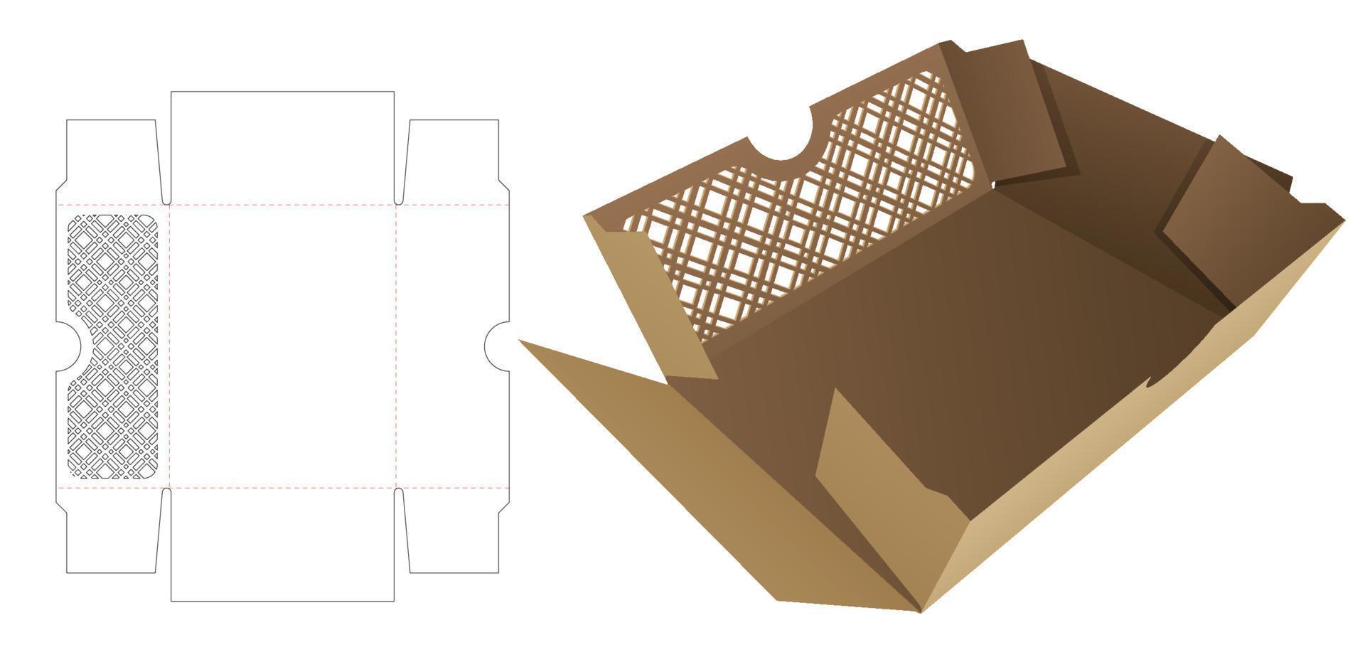 Faltbarer Snackbehälter mit gestanzter Schablone mit Streifenmuster und 3D-Modell vektor