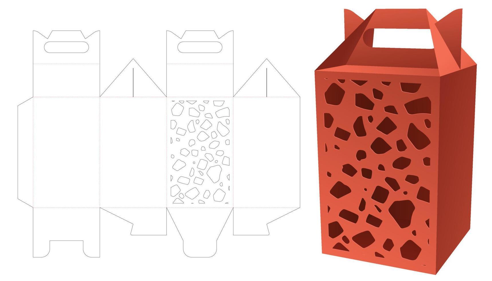 griff hohe verpackungsbox mit schabloniertem streifenmusterfenster gestanzte vorlage und 3d-modell vektor