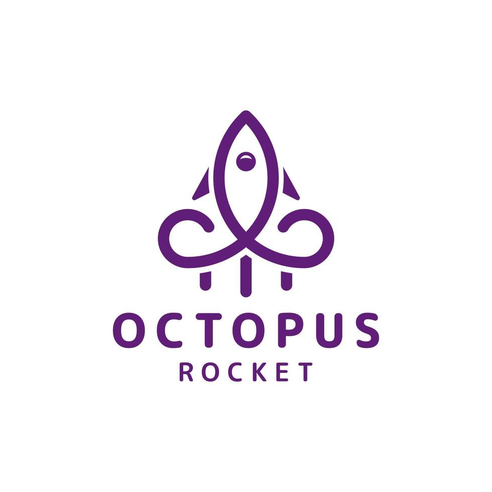 Raketen- und Oktopus-Kombinationen mit Linienkunststil im Hintergrund weiß, Vektor-Logo-Design editierbar vektor