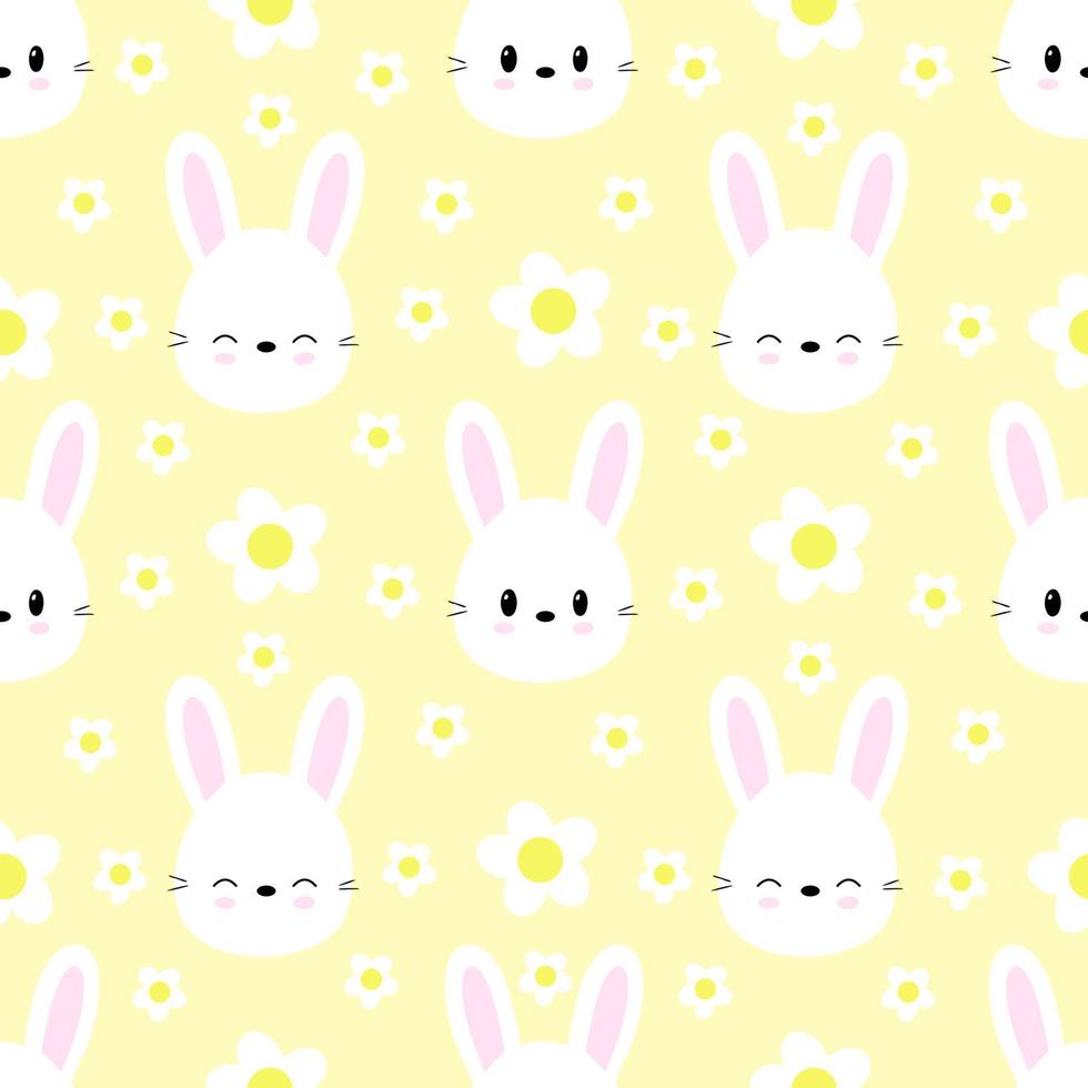 sömlös mönster av söt kaniner på gul bakgrund med blommor. vektor. vektor