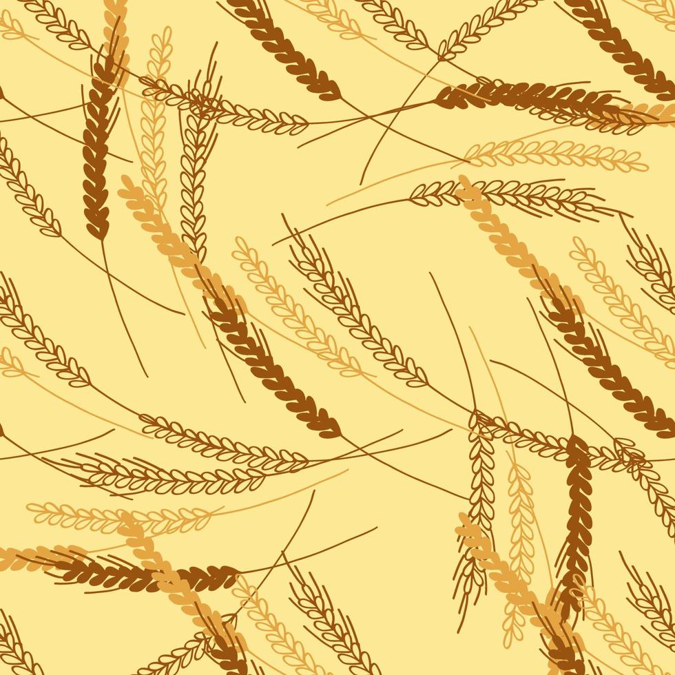 sömlös mönster med öron av vete illustration på gul bakgrund vektor