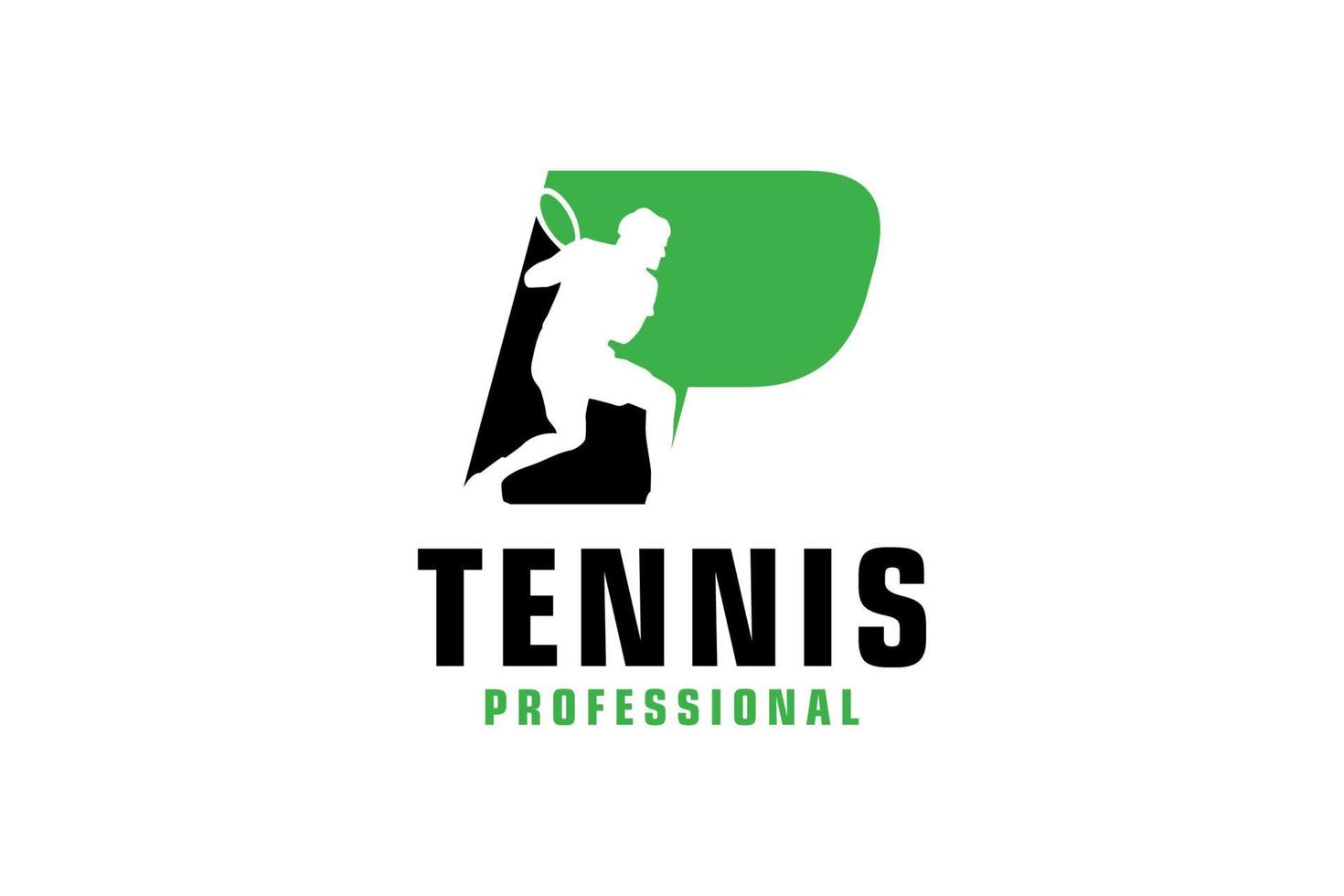 buchstabe p mit tennisspieler-silhouette-logo-design. Vektordesign-Vorlagenelemente für Sportteams oder Corporate Identity. vektor