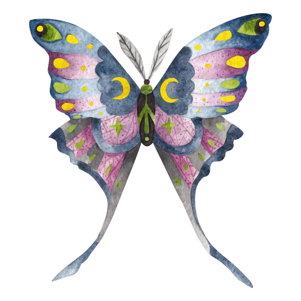 schmetterling, aquarellelement. esoterische, astrologische konzeptillustration vektor