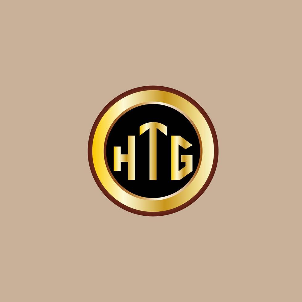 kreatives htg-buchstaben-logo-design mit goldenem kreis vektor