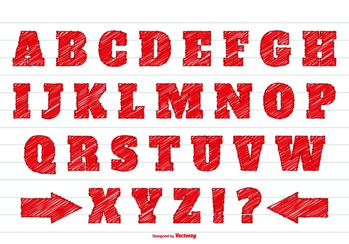 Red Scribble Style Alfabet Set vektor