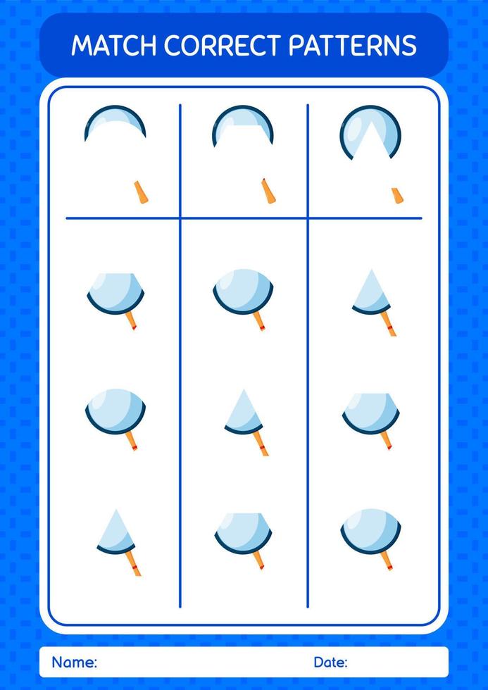 Match-Muster-Spiel mit Lupe. arbeitsblatt für vorschulkinder, kinderaktivitätsblatt vektor