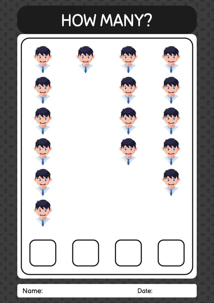 Wie viele Zählspiele mit Jungen. arbeitsblatt für vorschulkinder, kinderaktivitätsblatt vektor