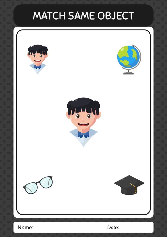 matcha med samma objekt spel tjej. arbetsblad för förskolebarn, aktivitetsblad för barn vektor