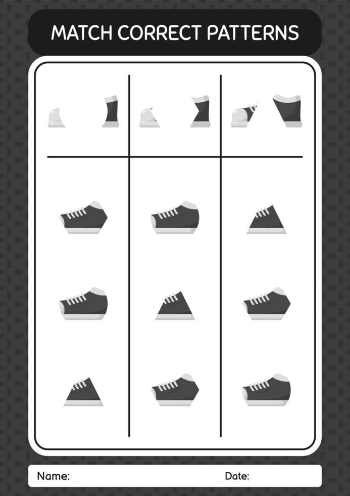 Match-Muster-Spiel mit Schuhen. arbeitsblatt für vorschulkinder, kinderaktivitätsblatt vektor