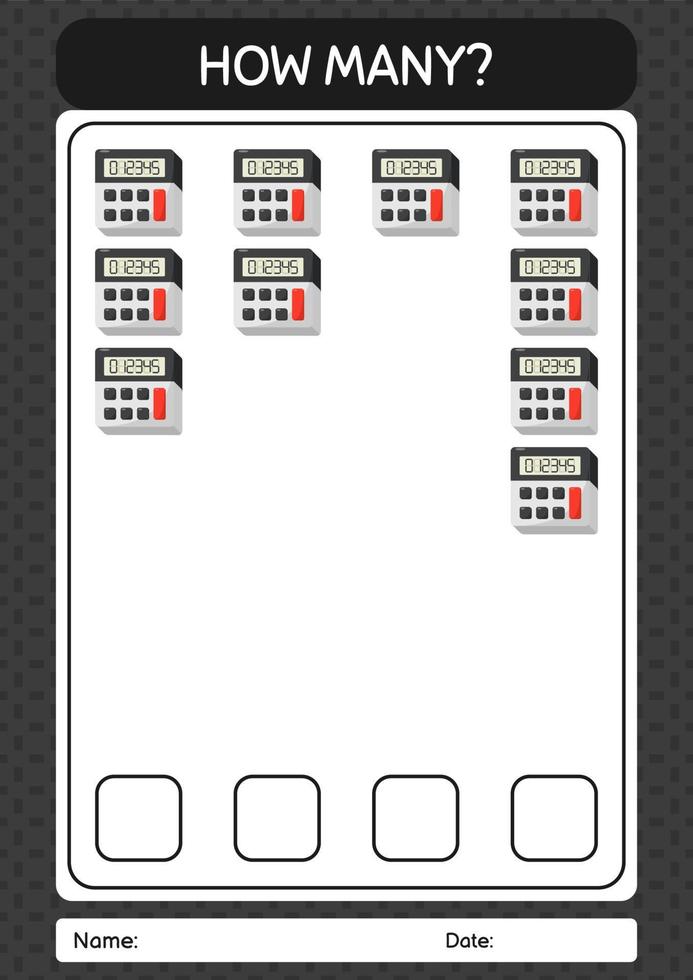 hur många räknar spel med miniräknare. arbetsblad för förskolebarn, aktivitetsblad för barn vektor