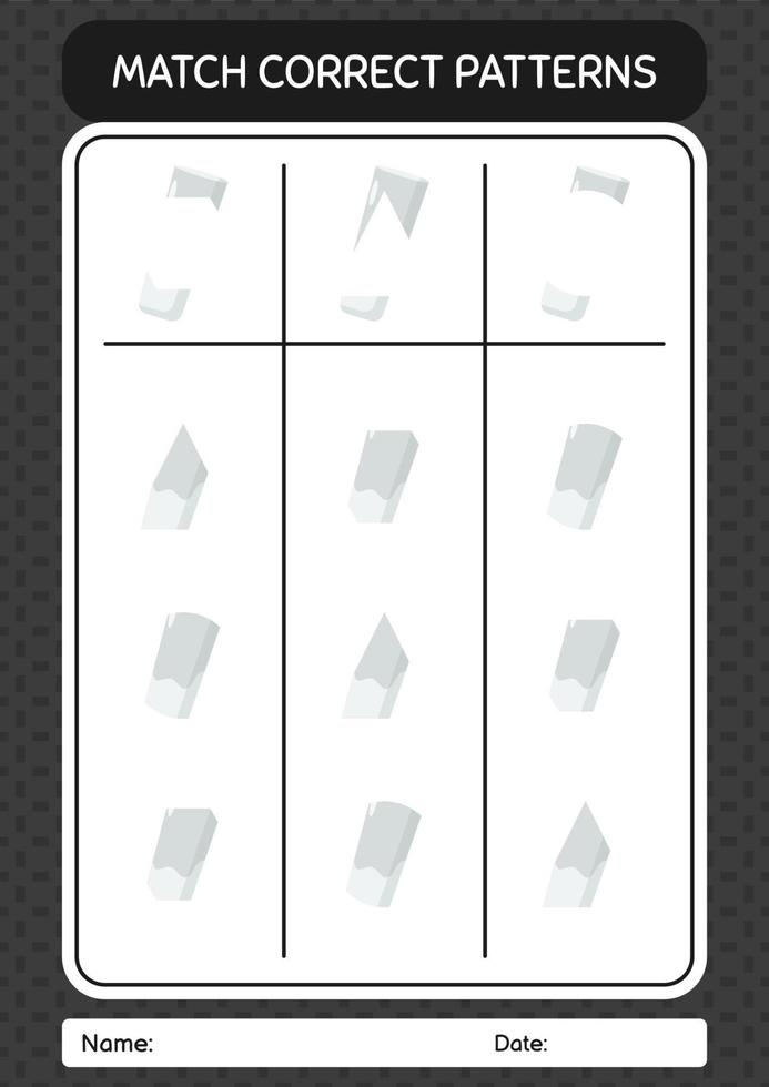 Match-Muster-Spiel mit Kreide. arbeitsblatt für vorschulkinder, kinderaktivitätsblatt vektor