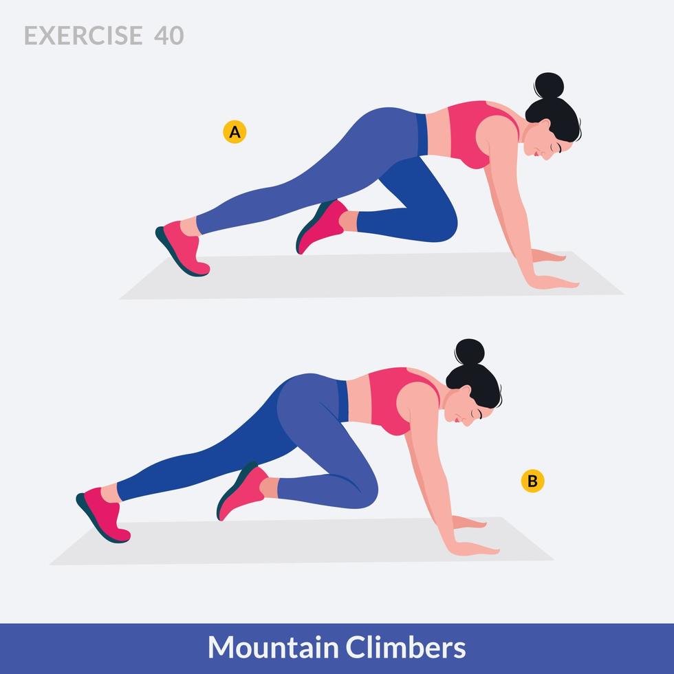 berg klättrare träning, kvinna träna kondition, aerob och övningar. vektor