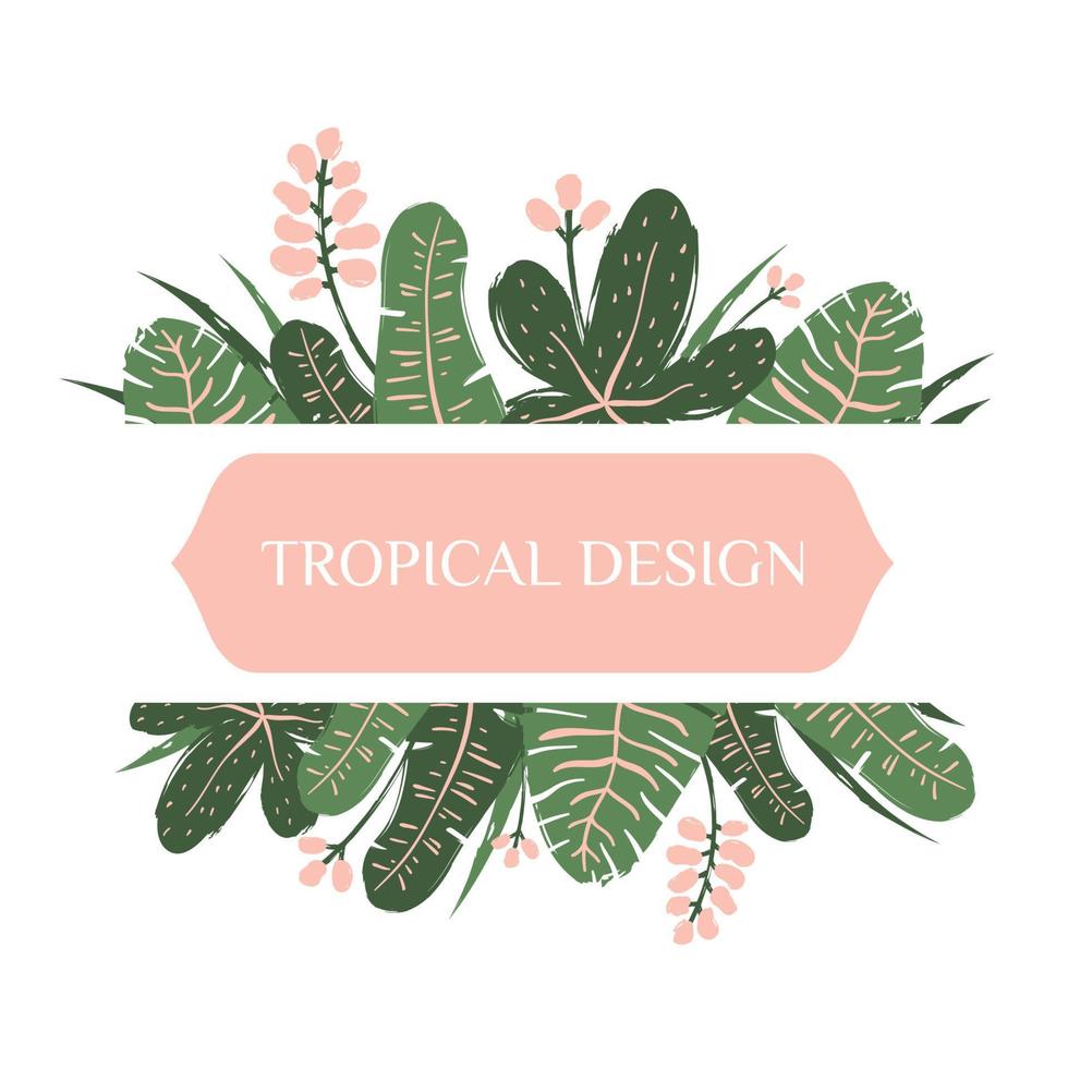 Vorlage für Grußkarten mit tropischen Blättern und Blumen vektor
