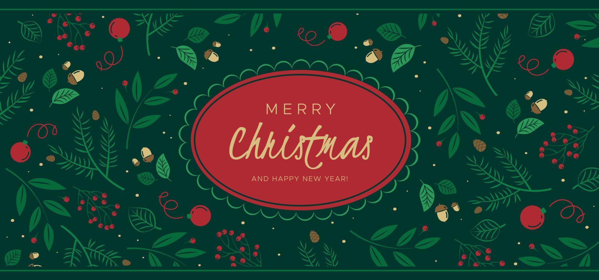 Weihnachtshintergrund mit Tannenzweigen, Beeren, Zapfen. einzigartiges Urlaubsdesign für Banner, Poster oder Einladung vektor