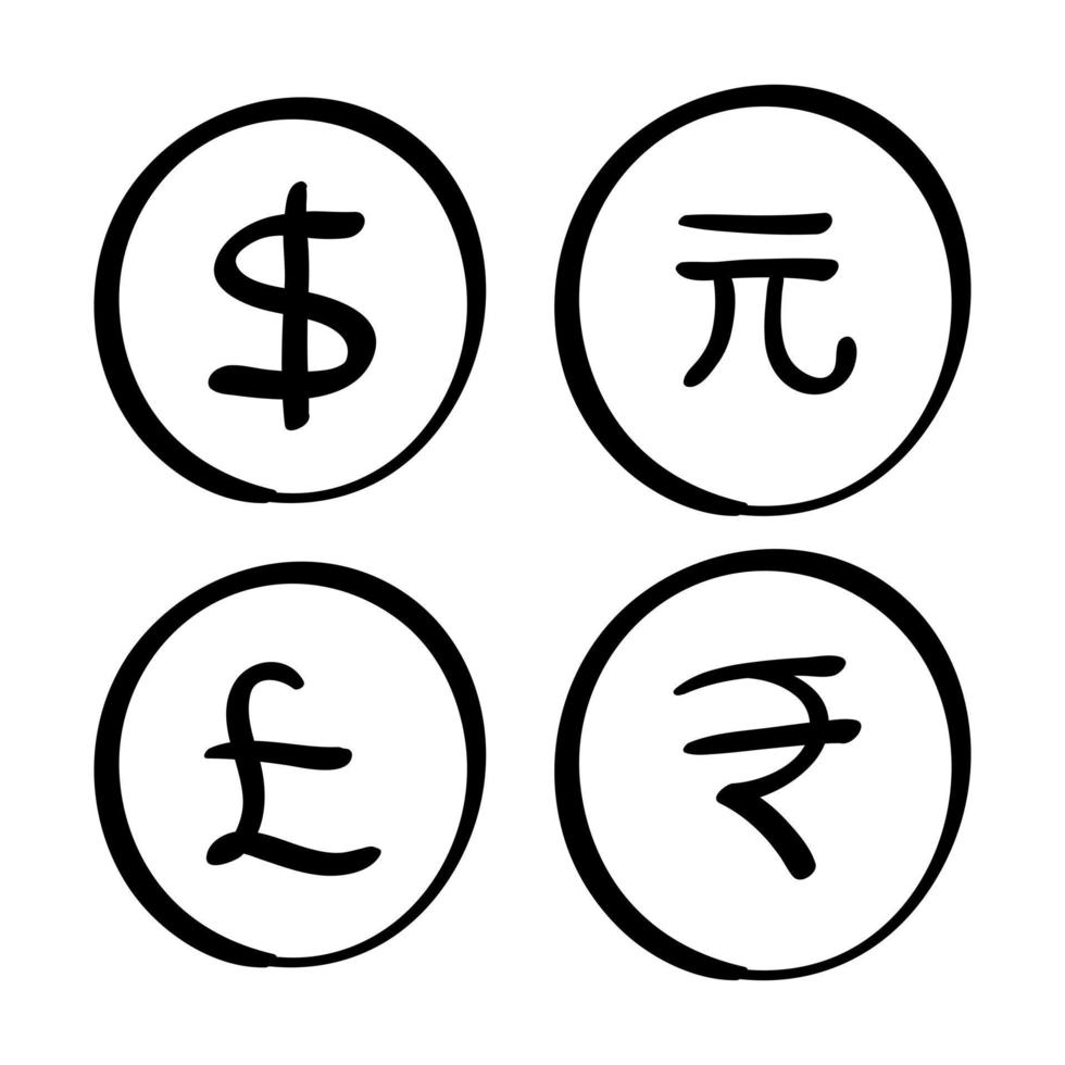 hand dragen valuta symbol i klotter stil vektor