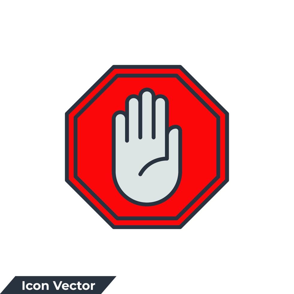 sluta hand ikon logotyp vektor illustration. sluta väg tecken med stor hand symbol mall för grafisk och webb design samling