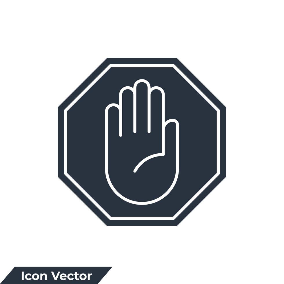 sluta hand ikon logotyp vektor illustration. sluta väg tecken med stor hand symbol mall för grafisk och webb design samling
