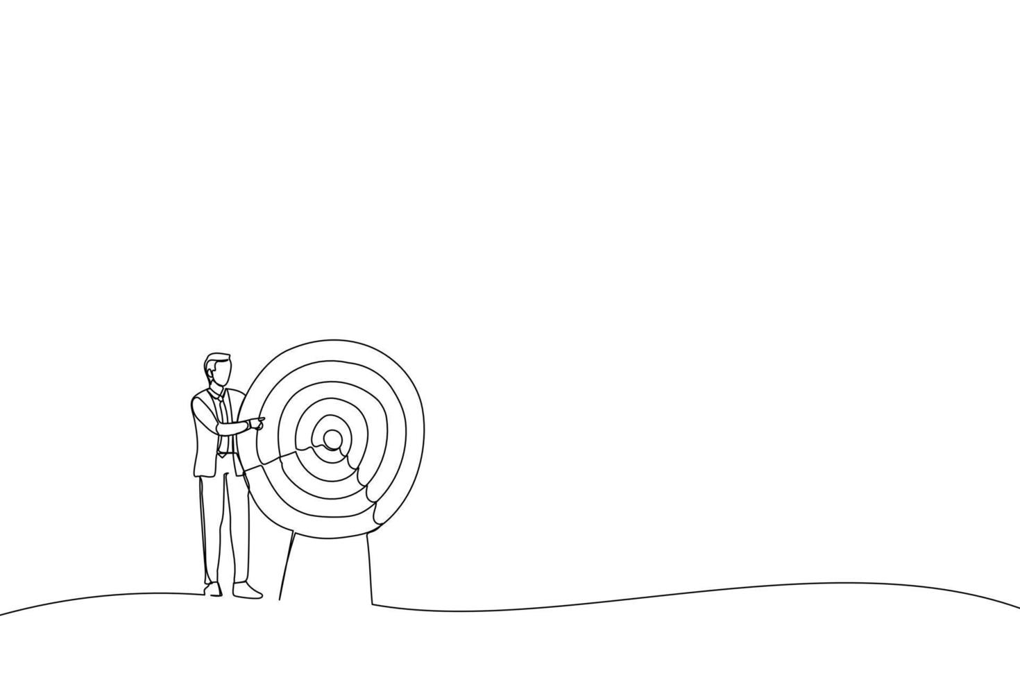 Illustration des Geschäftsmannes, der auf das große Ziel zeigt. Kunst im Stil einer Linie vektor