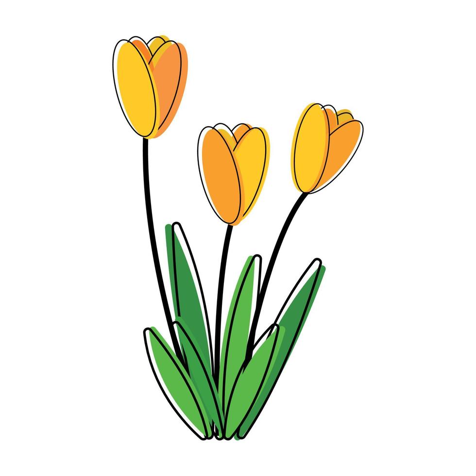tulpan blomma clip art kontur med gul söt färg vektor animerad illustration design