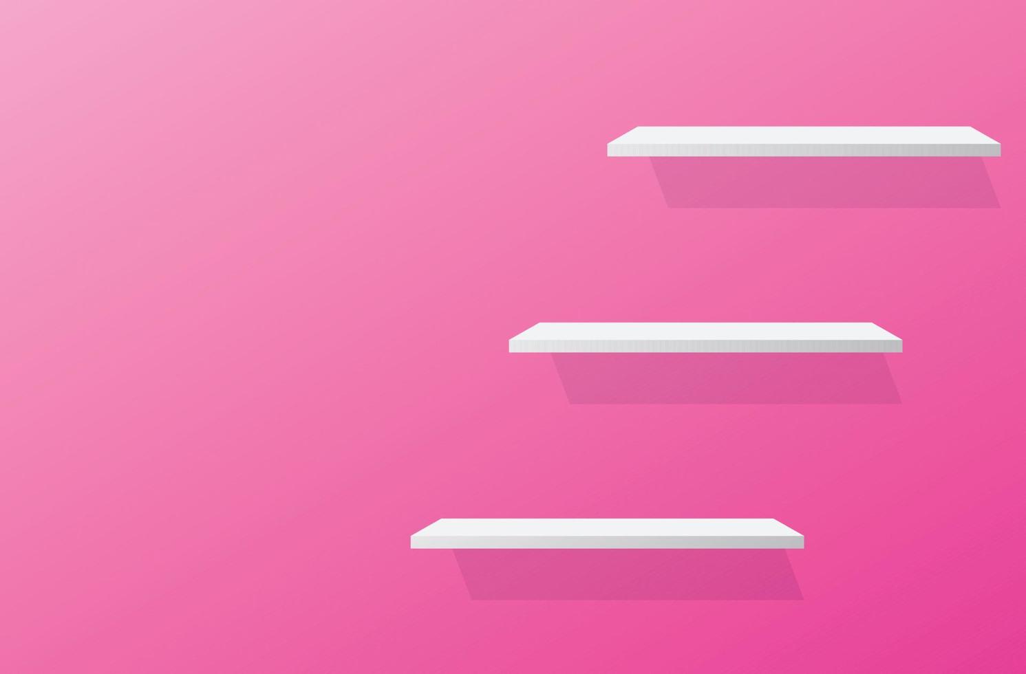 Vorderansicht des leeren Regals mit rosafarbenem Wandhintergrund mit modernem minimalistischem Konzept. Vektor-Illustration-Vorlage vektor